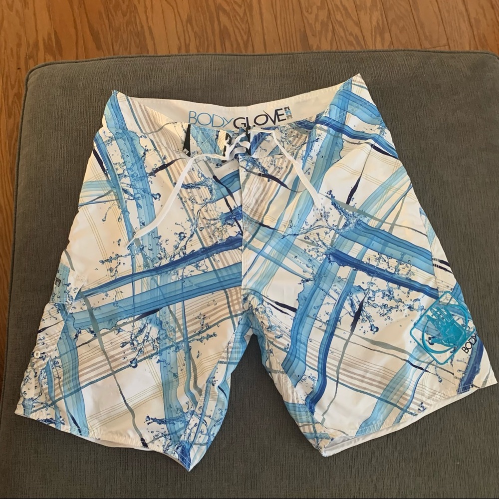 BODY GLOVE Size 36 Lined Swim Trunks Velcro & Tie Waist Close and Leg Pocket